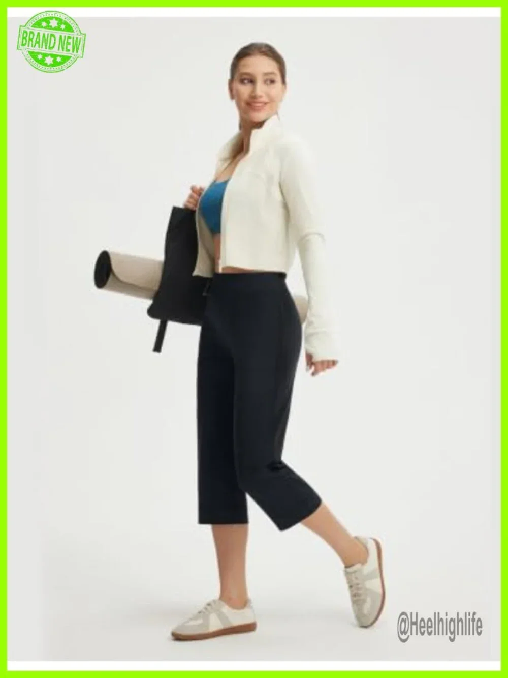 High Waisted Straight Leg Yoga Capri Pants with Pockets 21